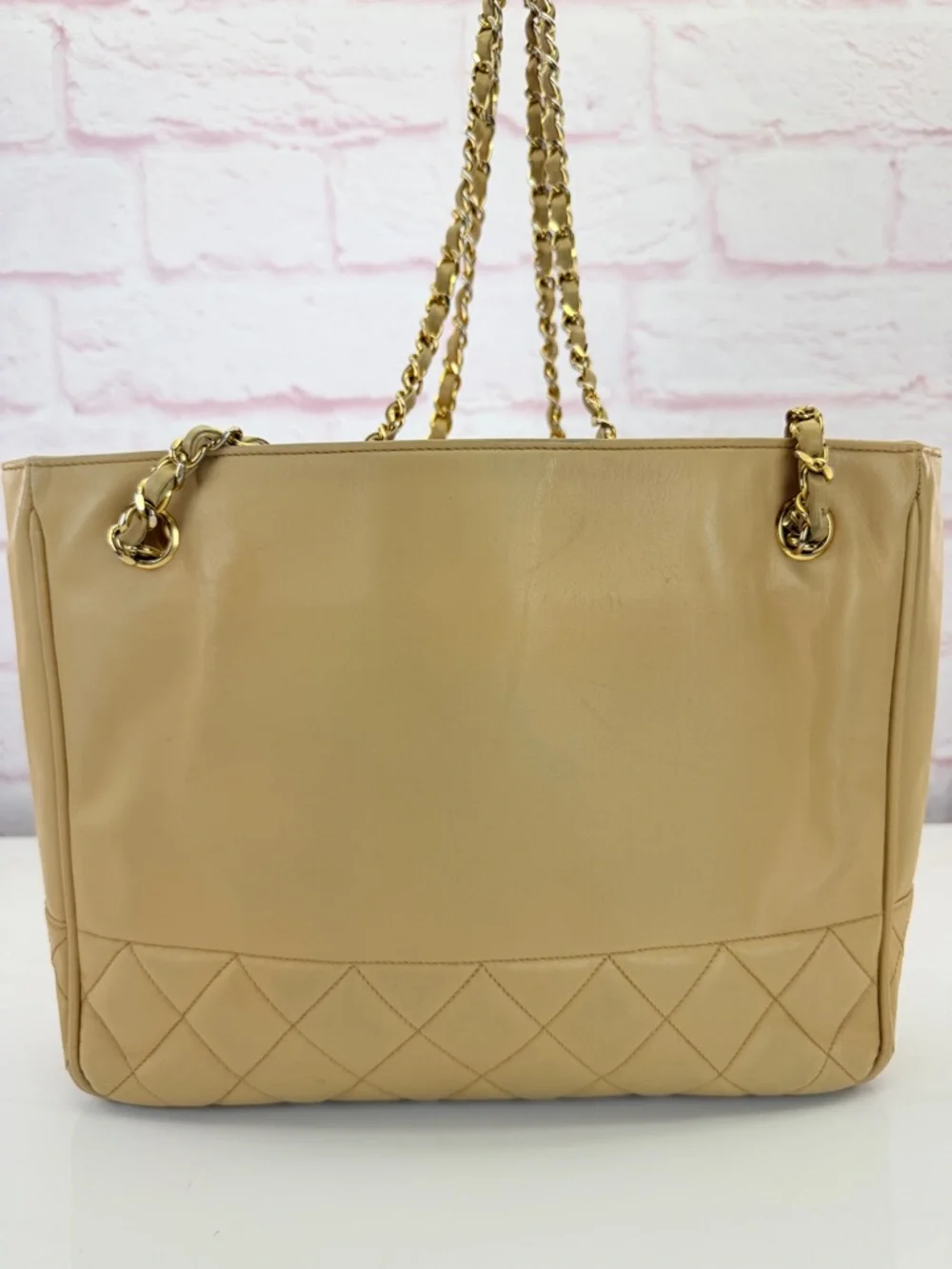 CHANEL Tan Matelasse Quilted Leather Shoulder Tote Vintage
